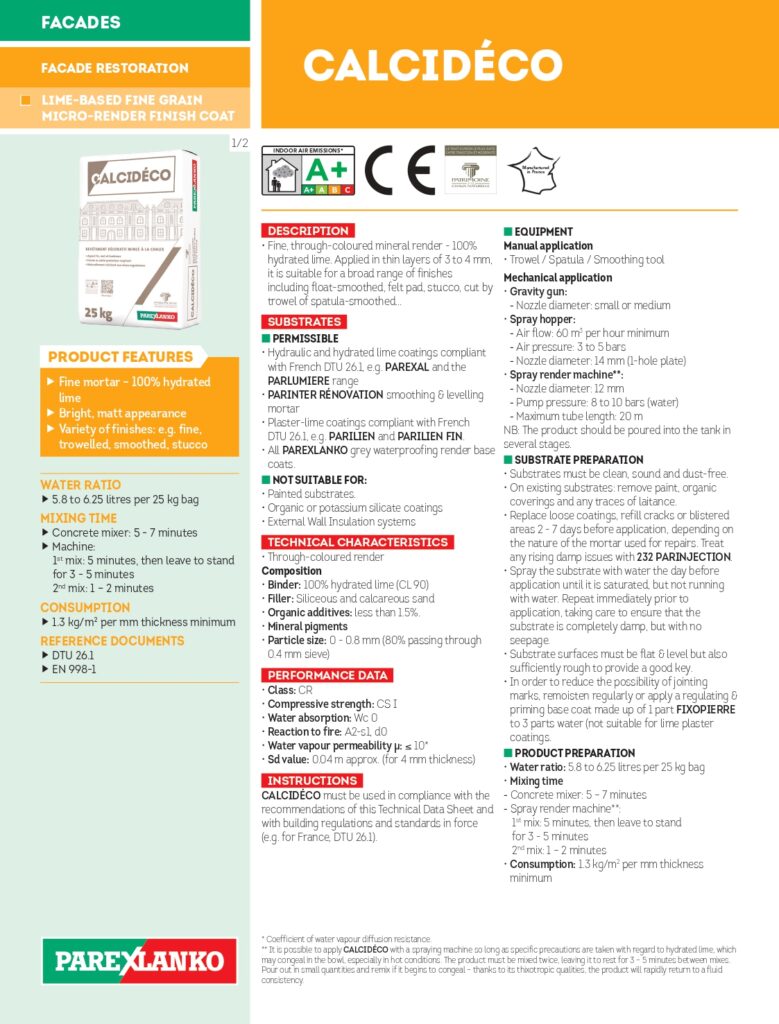 מפרט טכני של CALCIDECO, טיח קלסידקו, גמר דק מסיד אוויר